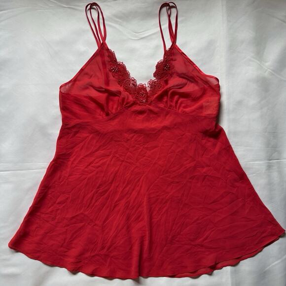 Vintage Dentelle Cherry Red Lace Lingerie Cami Top Women’s Large Romantic Sexy - Picture 1 of 7